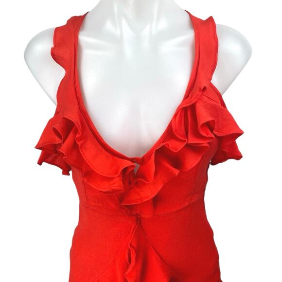 NEW Lulus Carmela Coral Red Sleeveless V Neck Ruffle Mini A Line Dress Size XS - Picture 4 of 6